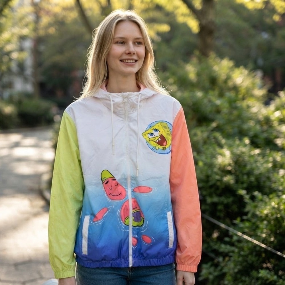Members Only Windbreaker Jacket Mens XL Multicolor SpongeBob Nickelodeon Chillin